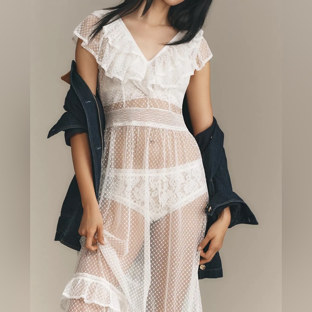 By Anthropologie Ruffle Sheer Mesh Maxi Dress - Picture 3 of 6